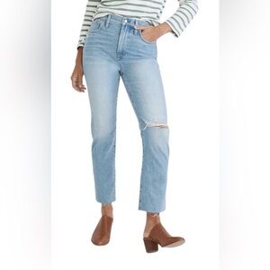 Madewell The Perfect Vintage Jean in Medium Wash Raw Hem Knee Rip Size 30